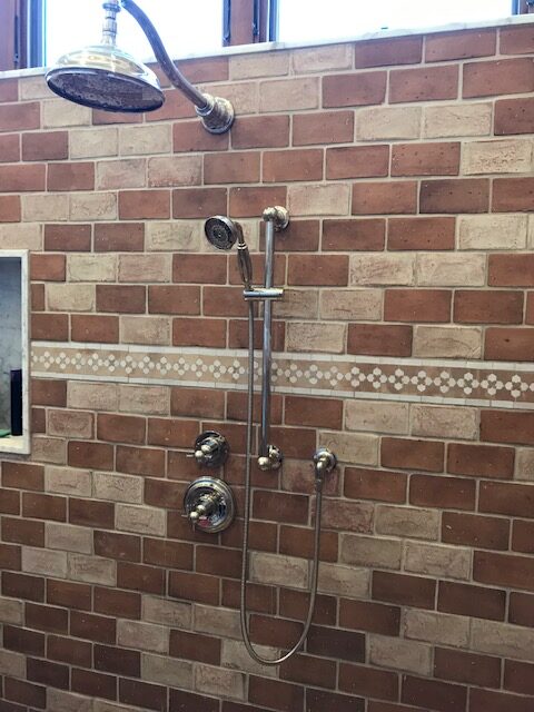 A Tub Shower And Phone Shower With Multiple Taps